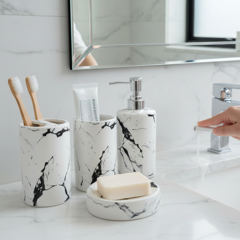 Bathroom Set White Marble (Set of 4Pcs)