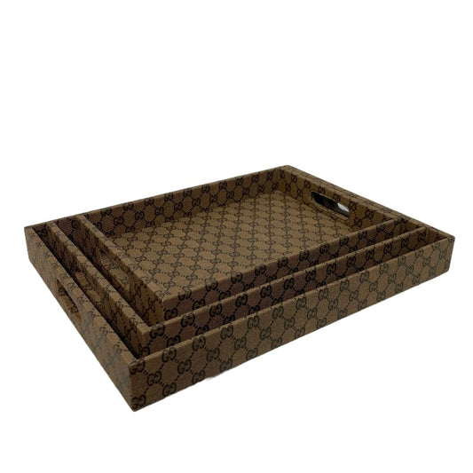 Faux Leather Serving Tray Chocolate Brown (Set of 3)