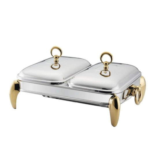 Stainless Steel Twin Food Warmer Rectangle Lux Gold