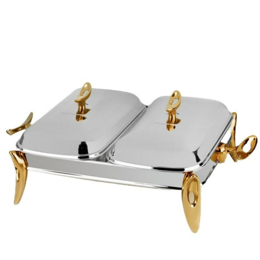 Stainless Steel Twin Food Warmer Rectangle Gold