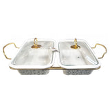 Twin Rectangular Burner Dish With Gold Stand