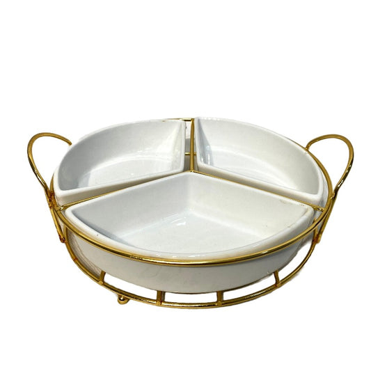 3-Division Dry Fruit Dish With Golden Stand
