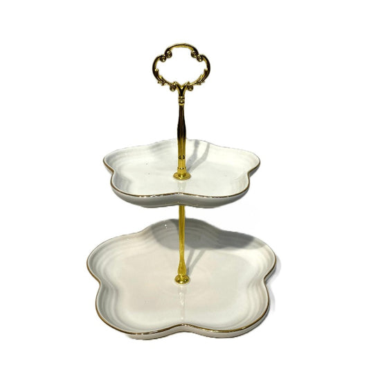 2 Tier Cake Stand White & Gold