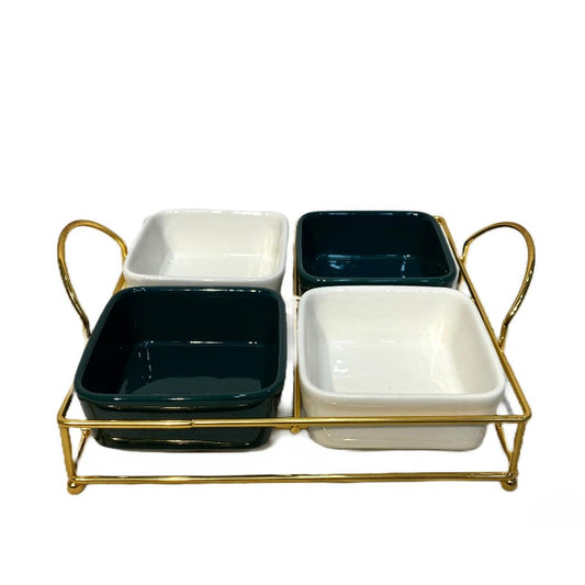 4-Division Dry Fruit Dish With Golden Stand