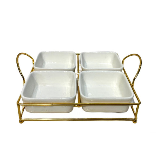 4-Division Dry Fruit Dish With Golden Stand