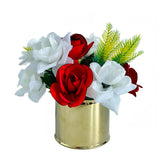 Faux Flowers in Gold Metal Vase