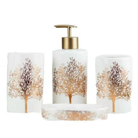 Bathroom Set Tree White & Gold (Set Of 4Pcs)