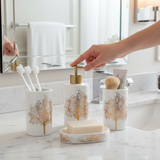 Bathroom Set Tree White & Gold (Set of 4Pcs)