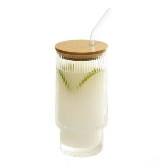Drinking Glass Jar With Bamboo Lid & Straw 500ml