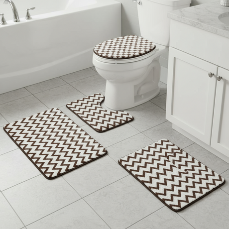 Bath Mat Set 3Pcs Geo Brown