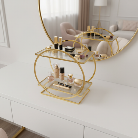 Metal Vanity Stand Round Golden