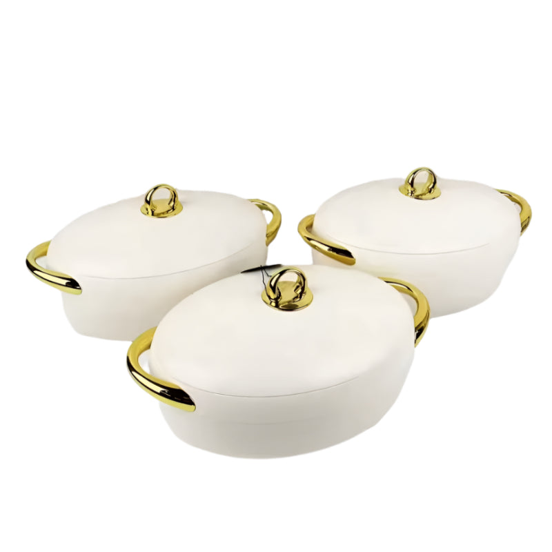 Food Warmer Hotpot Set White & Gold (Set of 3)