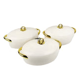 Food Warmer Hotpot Set White & Gold (Set of 3)