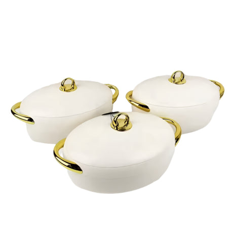 Food Warmer Hotpot Set White & Gold (Set of 3)