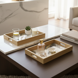 Wooden Serving Tray Black & Gold Leaf (Set of 2)