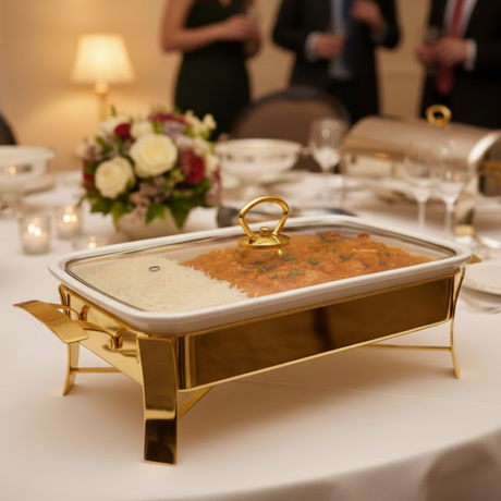 Rectangular Burner Dish With Golden Stand 2L