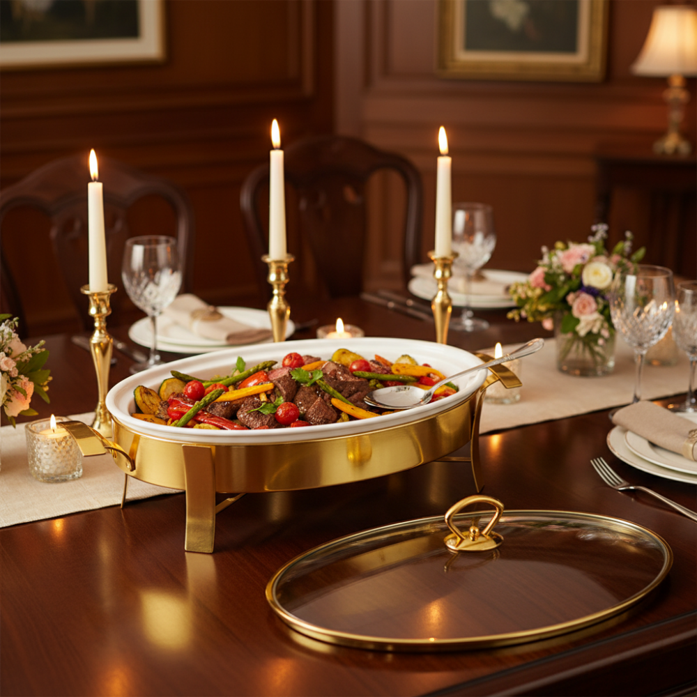 Oval Burner Dish With Golden Stand 2.5L