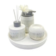 Bathroom Set With Tray White Line (Set of 4)