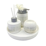 Bathroom Set With Tray White Line (Set of 4)