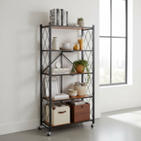 5 Tier Foldable Wooden Storage Shelf With Wheels