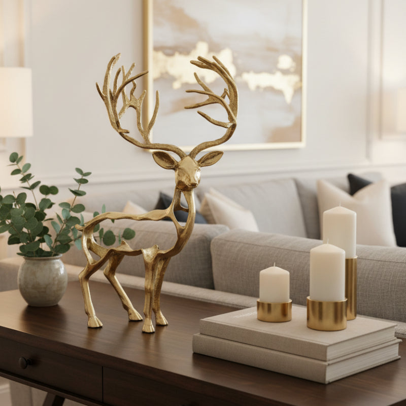Decorative Metal Deer Sculpture Gold