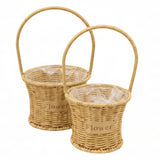 Cylindrical Cane Flower Basket With Handle (Set of 2)