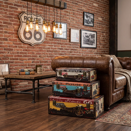 Vintage Style Decorative Storage Suitcase Route 66 (Set of 3)