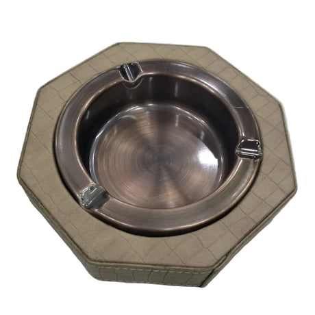 PU Leather Ash Tray Octagonal Beige/Bronze