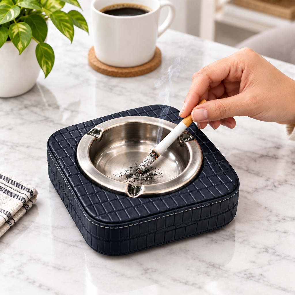 PU Leather Ash Tray Square Black/Bronze