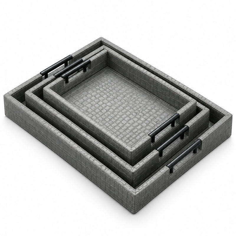 PU Leather Serving Tray Grey (Set of 3)
