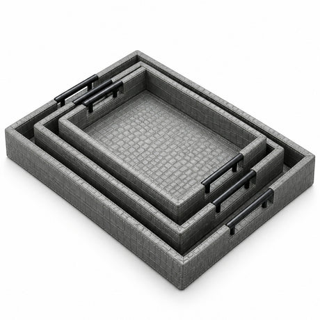 PU Leather Serving Tray Grey (Set of 3)