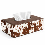 PU Leather Tissue Box Cow Print Brown & White