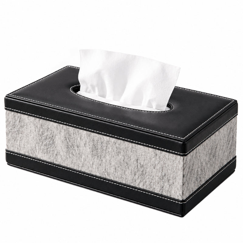 PU Leather Tissue Box Cowhide Black & White