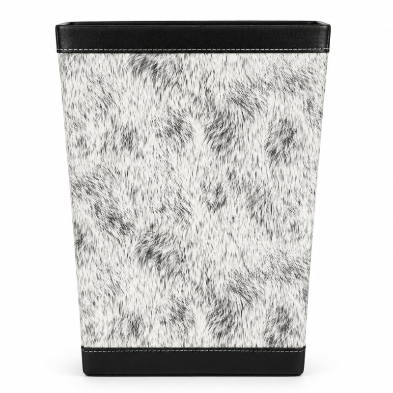 PU Leather Waste Bin Cowhide White/Black
