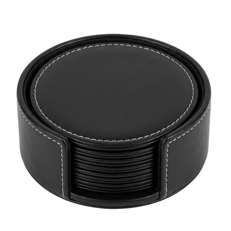 PU Leather Round Tea Coaster Black (Set of 6)