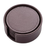 PU Leather Round Tea Coaster Brown (Set of 6)