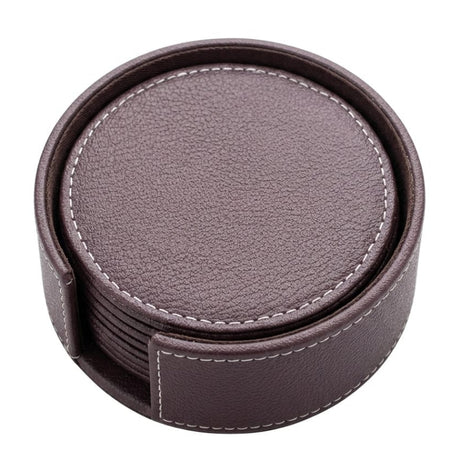 PU Leather Round Tea Coaster Brown (Set of 6)