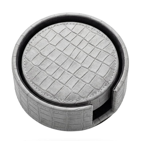 PU Leather Round Tea Coaster Grey (Set of 6)