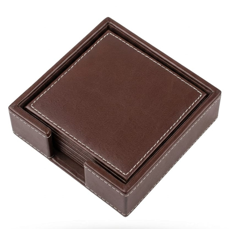 PU Leather Square Tea Coaster Brown (Set of 6)