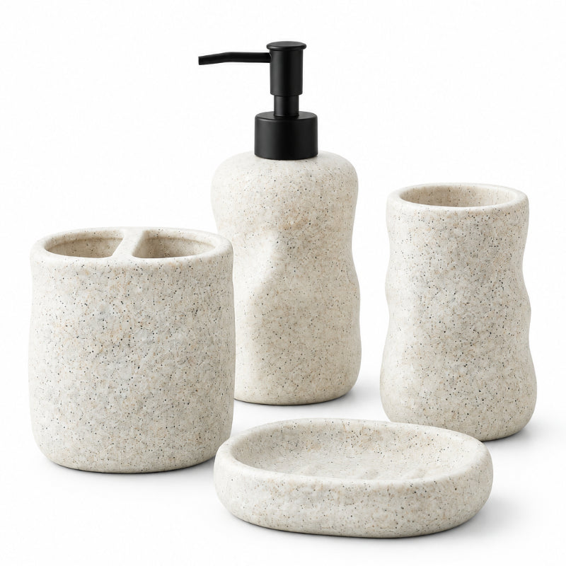 Ceramic Bathroom Set Stone Cream (Set of 4 Pcs)