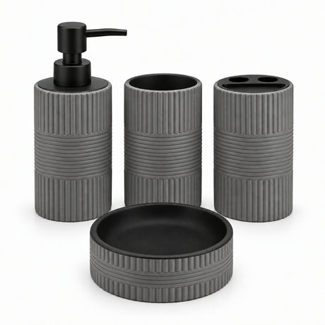 Ceramic Bathroom Set Ribbed Grey (Set of 4 Pcs)