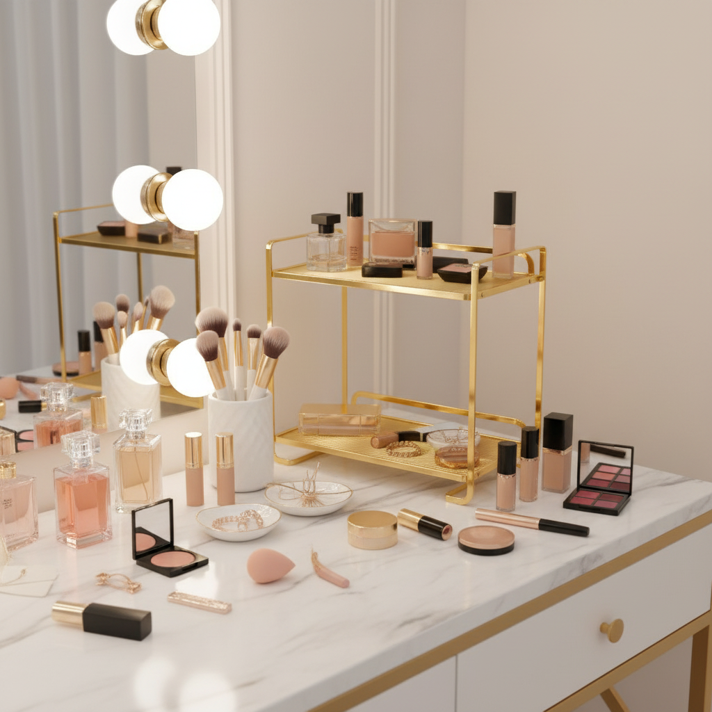 Metal Vanity Stand Square Golden