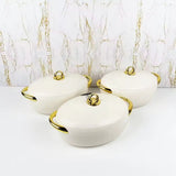 Food Warmer Hotpot Set White & Gold (Set of 3)