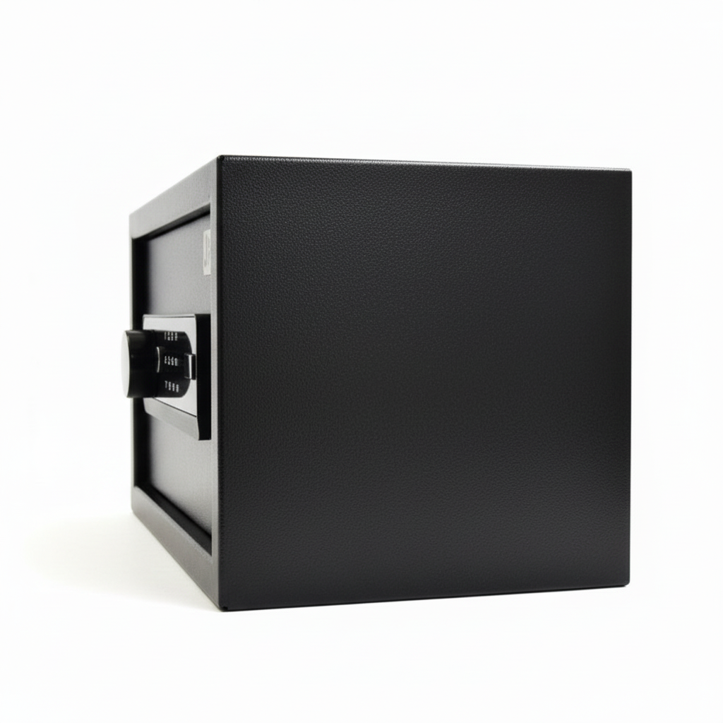 Large black steel electronic biometric safe with keypad and handle