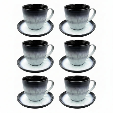 Cup & Saucer Black & Charcoal 300ml (Set of 6)
