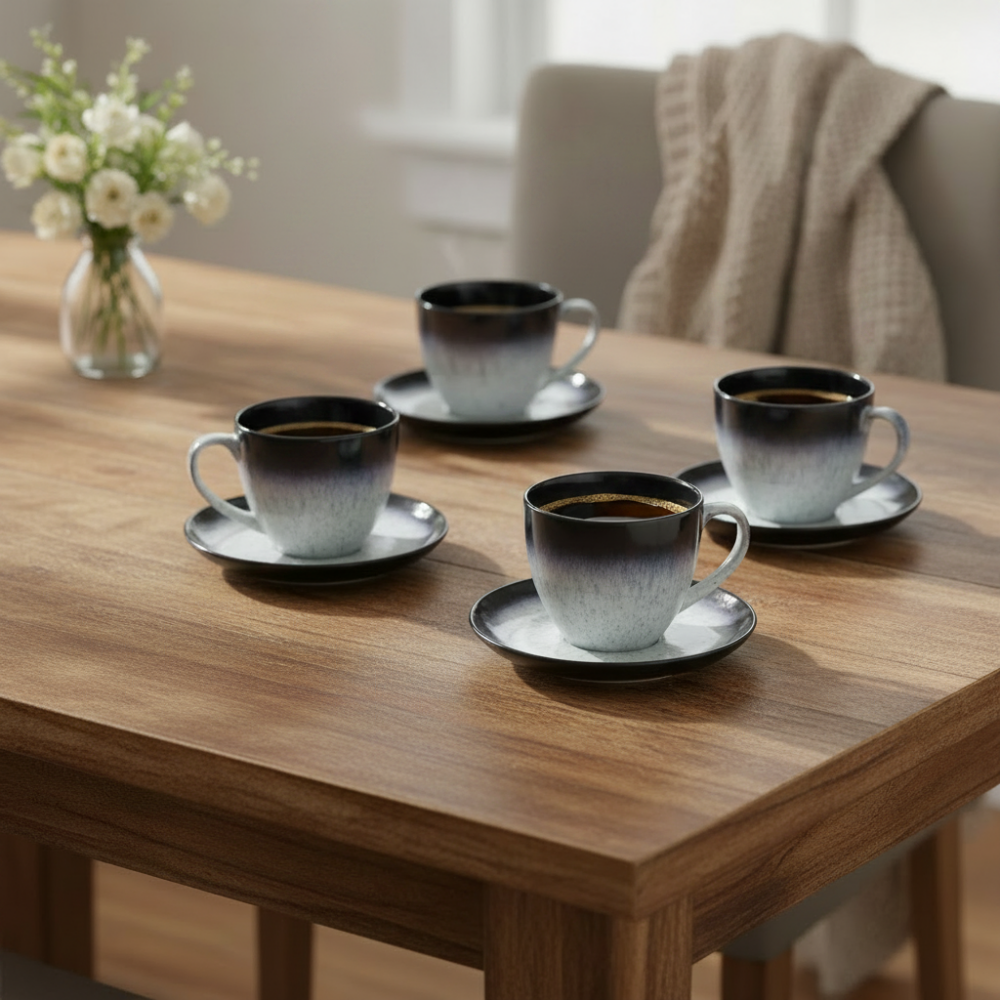 Cup & Saucer Black & Charcoal 300ml (Set of 6)