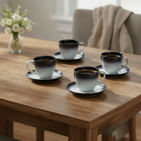 Cup & Saucer Black & Charcoal 300ml (Set of 6)
