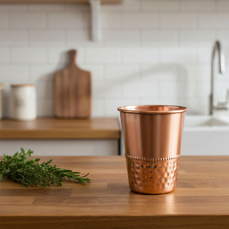 Pure Copper Half Hammered Drinking Glass 200ml