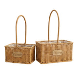 Rectangular Cane Flower Basket With Handle (Set of 2)