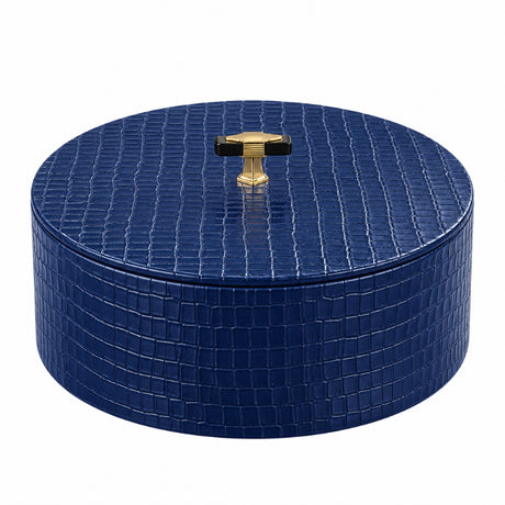 PU Leather Round Roti Box Blue